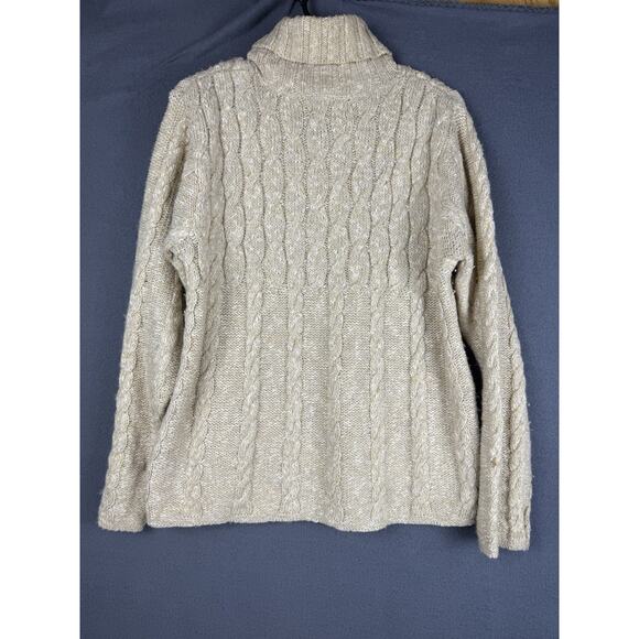 Woolrich Sweater Womens S Ivory Beige Cable Knit Made USA Wool Blend Turtleneck - Picture 7 of 7